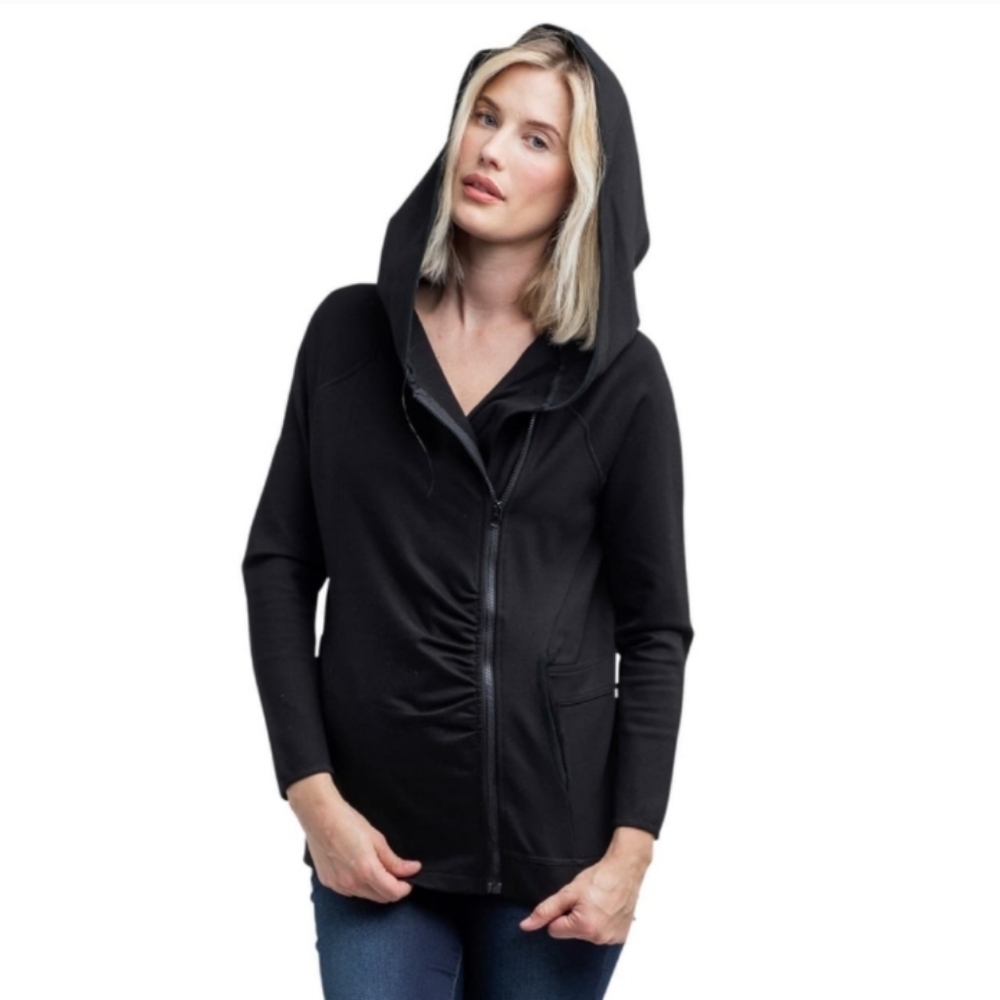 Nom Maternity Black Rainier Fleece Lined Zip Hoodie Size L